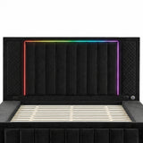 Queen Size LED Storage Bed with Upholstered Headboard