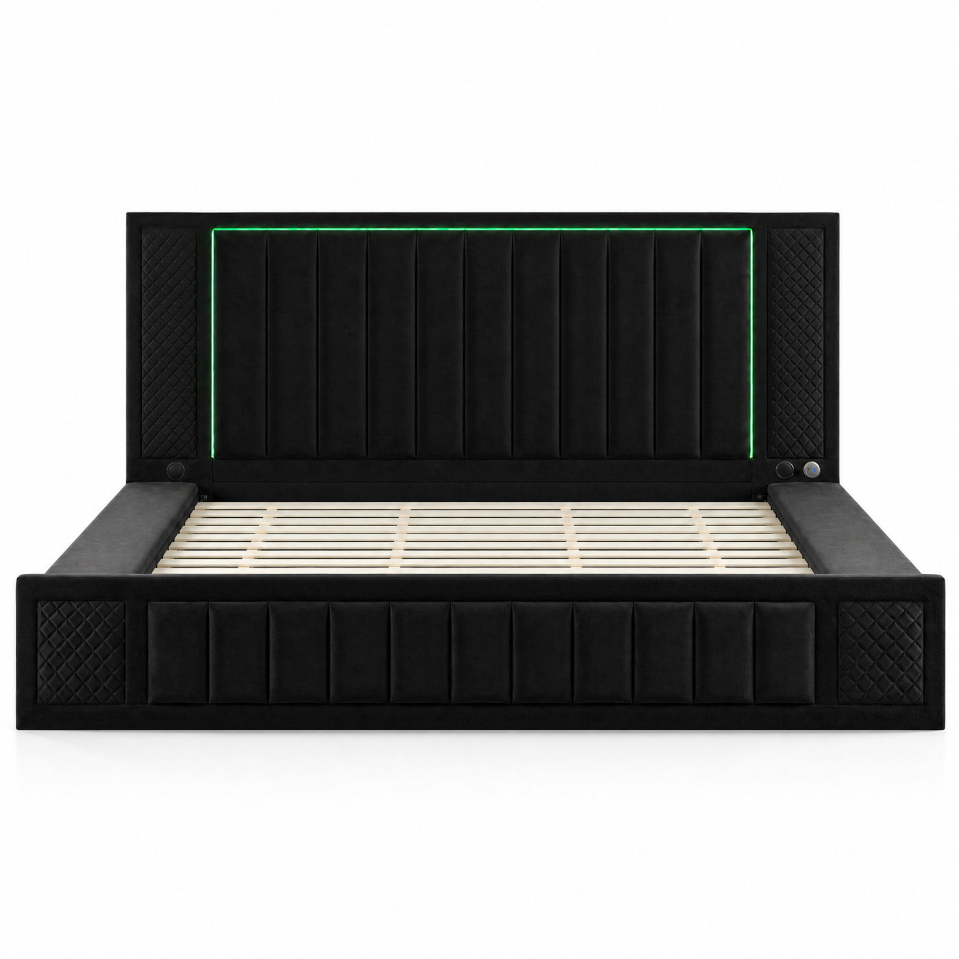 King Size LED Storage Bed with Upholstered Headboard