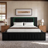 King Size LED Storage Bed with Upholstered Headboard