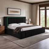 King Size LED Storage Bed with Upholstered Headboard