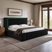 King Size LED Storage Bed with Upholstered Headboard