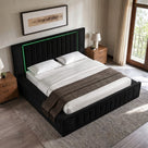 King Size LED Storage Bed with Upholstered Headboard