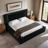 King Size LED Storage Bed with Upholstered Headboard