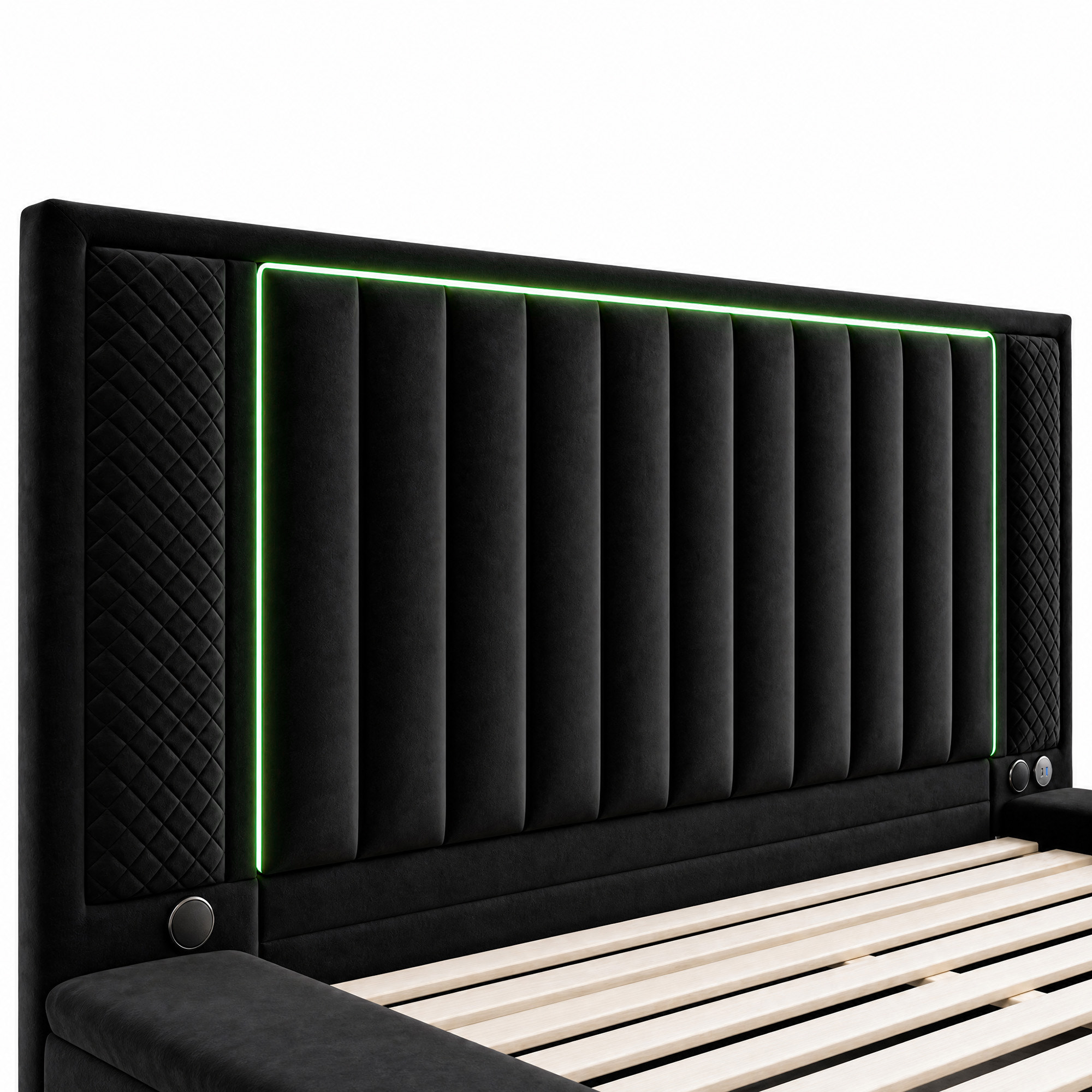 King Size LED Storage Bed with Upholstered Headboard