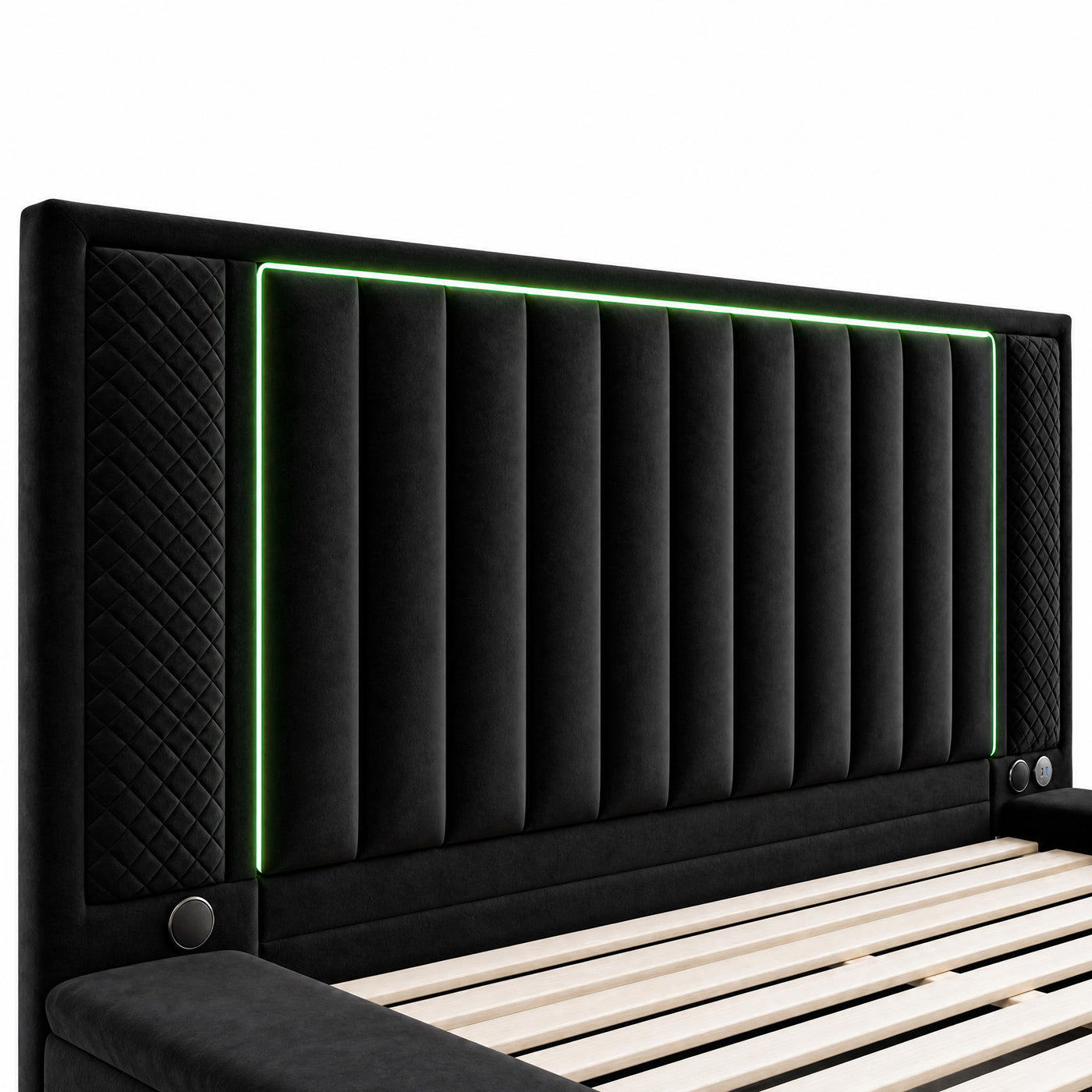 King Size LED Storage Bed with Upholstered Headboard