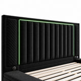 King Size LED Storage Bed with Upholstered Headboard