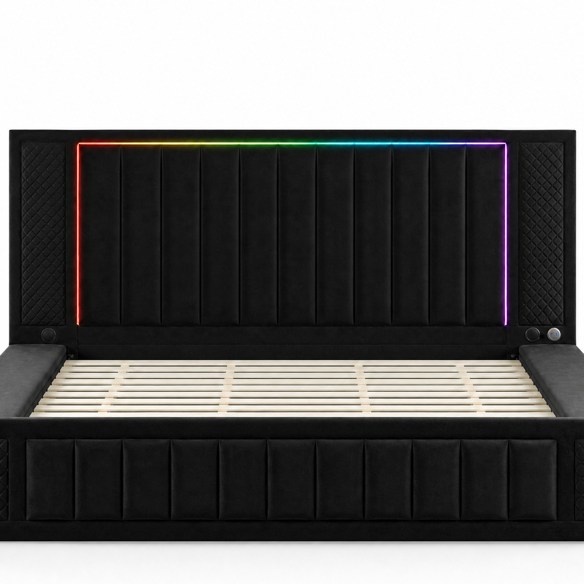 King Size LED Storage Bed with Upholstered Headboard