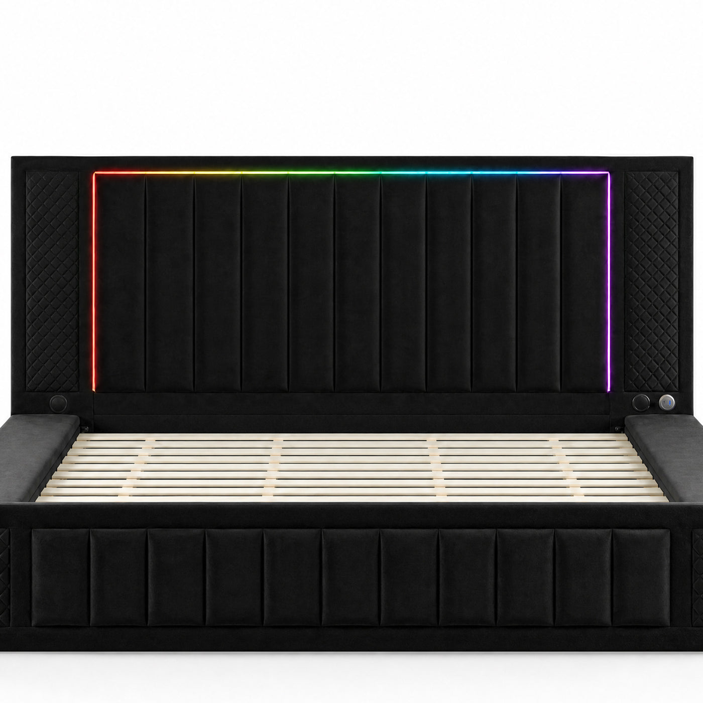 King Size LED Storage Bed with Upholstered Headboard