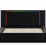 King Size LED Storage Bed with Upholstered Headboard