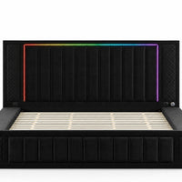 King Size LED Storage Bed with Upholstered Headboard