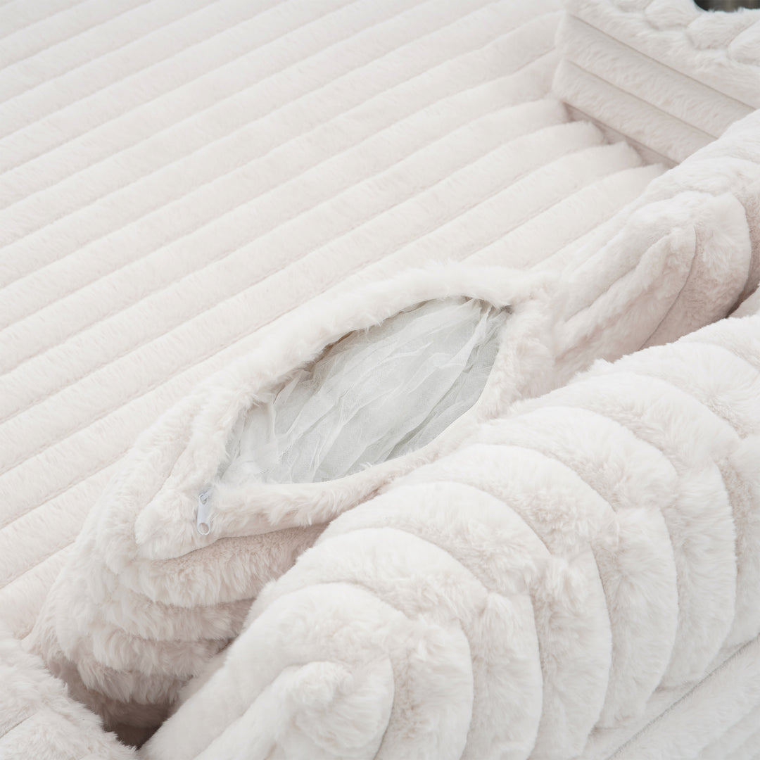 Oversized Modern Lounge Chaise Sofa Bed With Plush Faux Fur Upholstery And Pillow Set