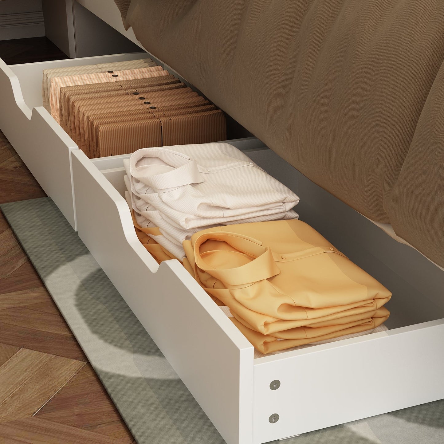 Bed Built-in Nightstands Storage Drawers Convenient Outlet Integration