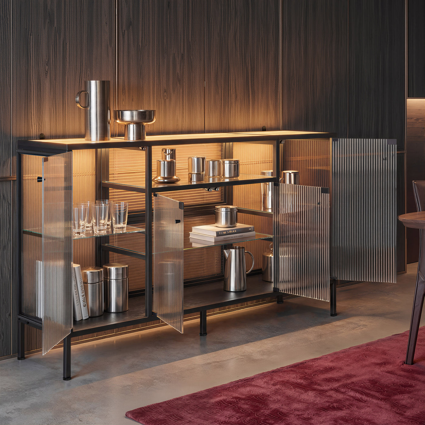 Display Cabinet with LED Lighting and Open Shelving
