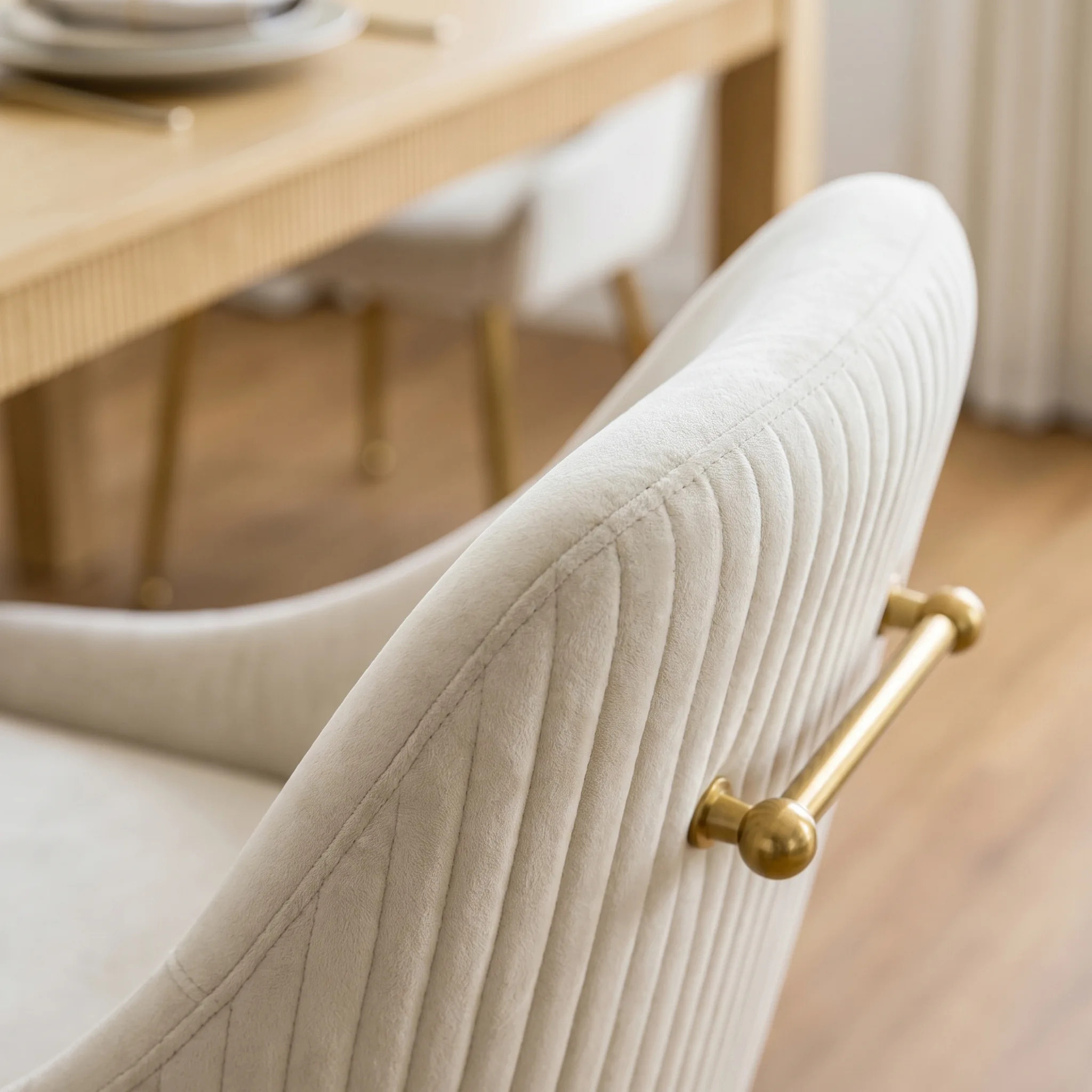 Upholstered Dining Chair with Velvet Fabric and Metal Legs Set of 2