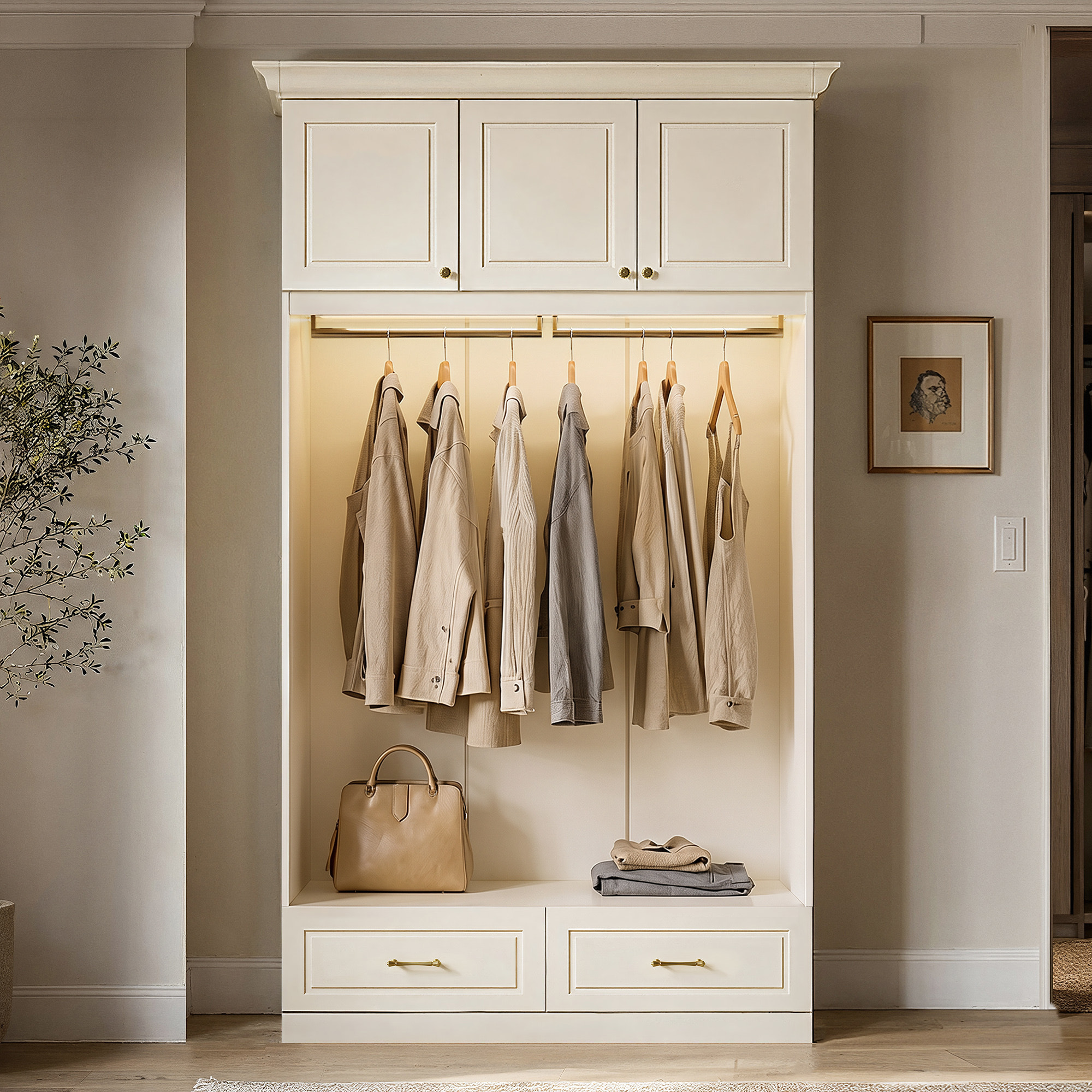 Vestia 3-Door Wardrobe Closet with Drawers