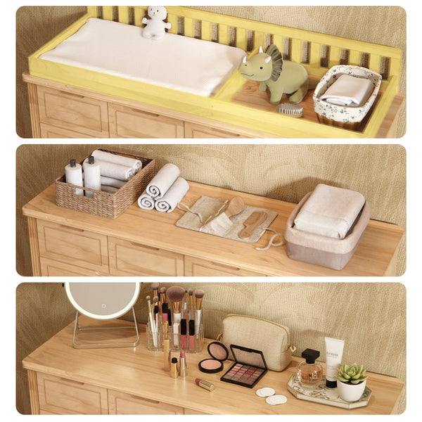 Solid Wood Changing Table with Drawers and Handle-Free Design