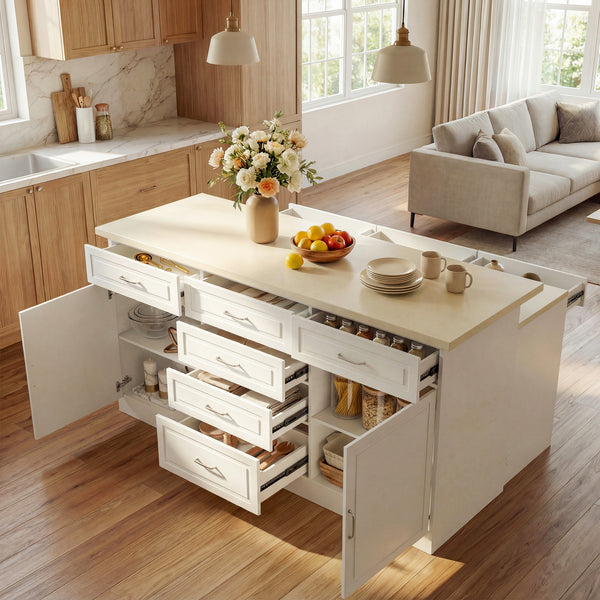 Modern Kitchen Island with Built-In Power Outlet and Dual-Level Tabletop