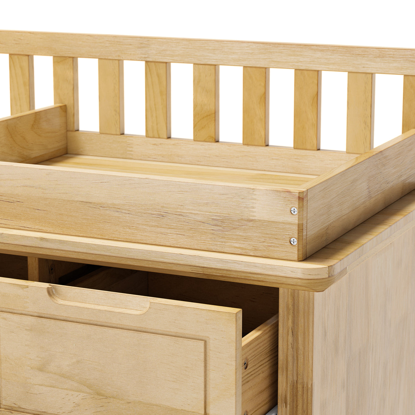Solid Wood Changing Table with Drawers and Handle-Free Design