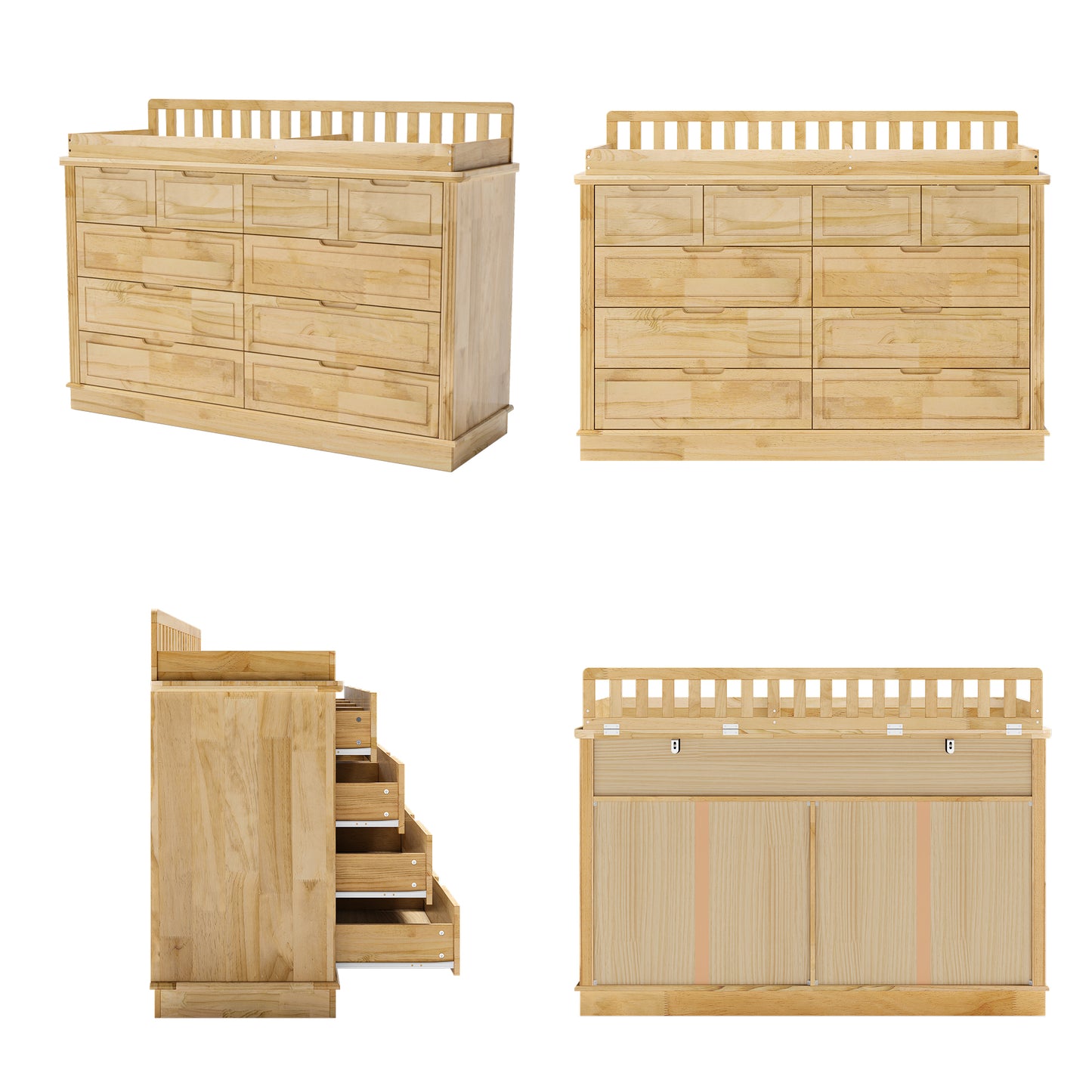 55'' W 100% Solid Wood 10-Drawer Changing Table Dresser