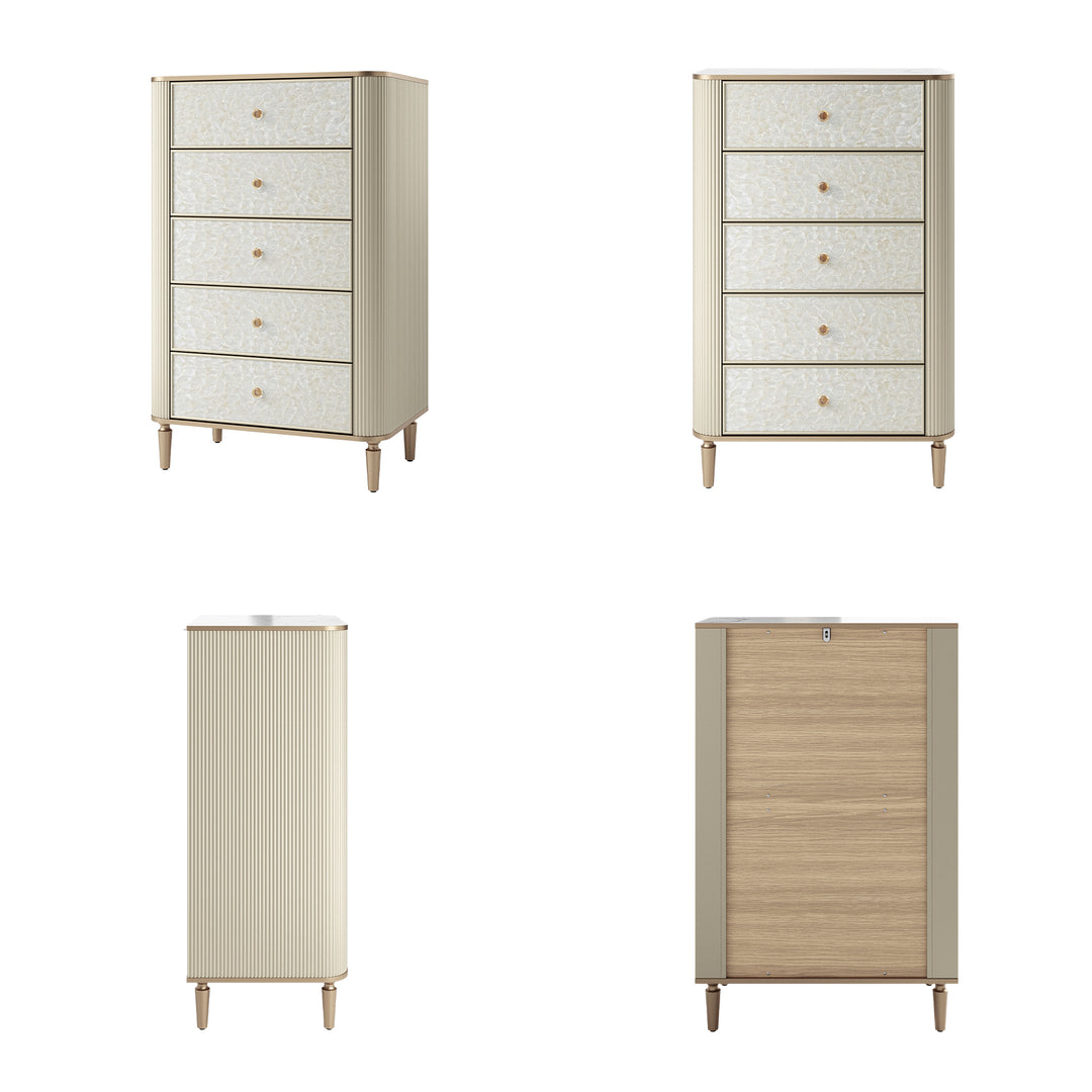 Nacre 5-Drawer Chest with Marble-Style Top