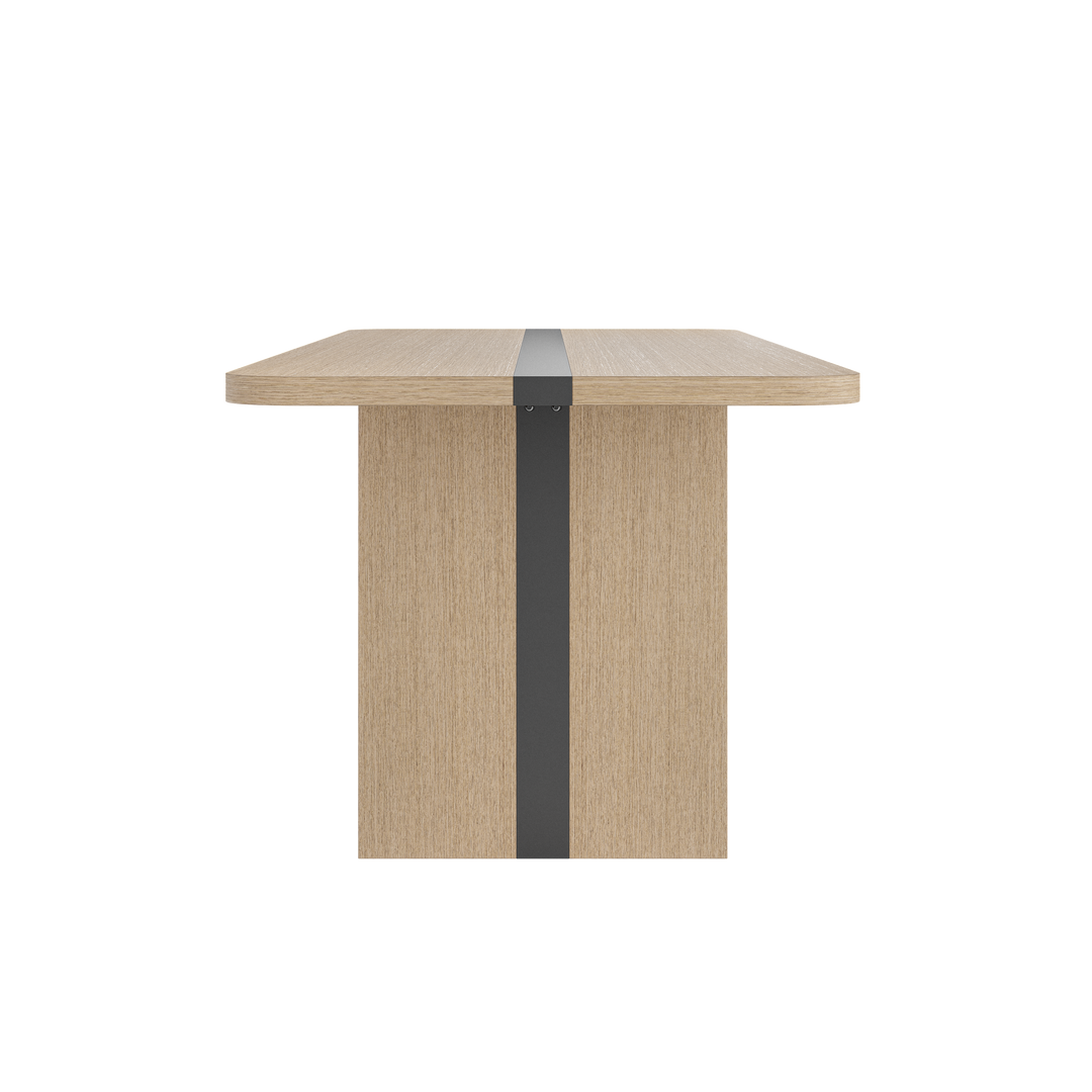 Rounded Edge Wood Grain Dining Table with Metal Frame