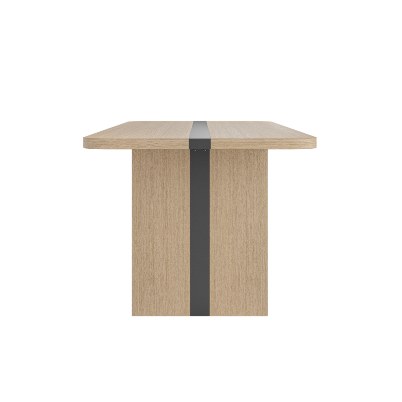 Rounded Edge Wood Grain Dining Table with Metal Frame