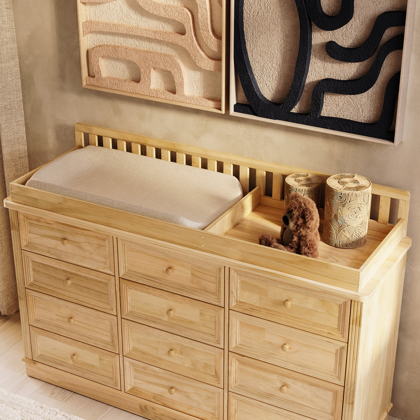 Solid Wood Changing Table with 9 Drawers