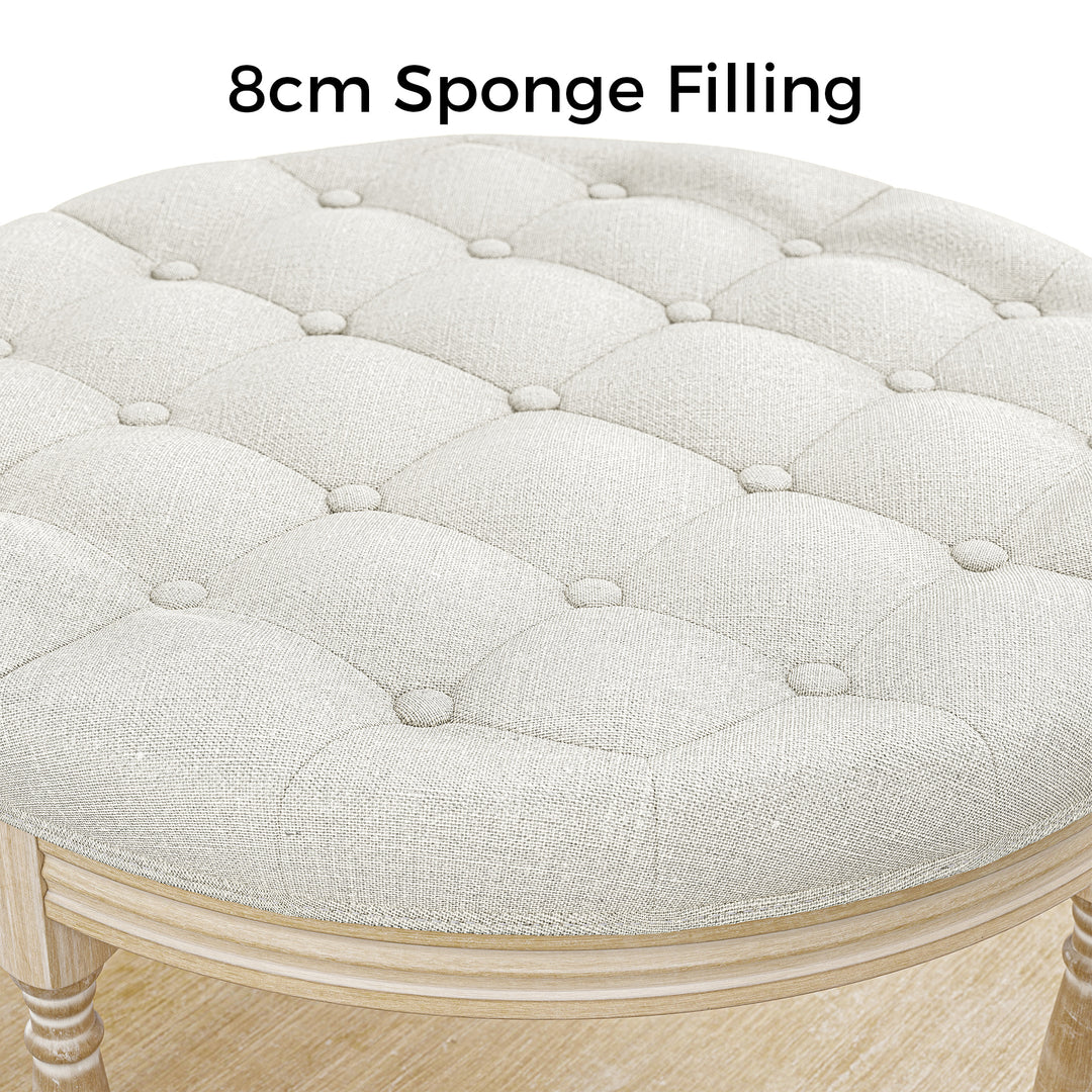 Upholstered Round Coffee Table with Open Shelf Base