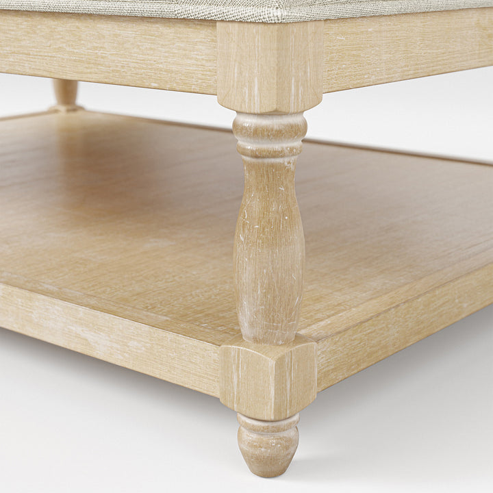 Upholstered Square Coffee Table with Open Shelf Base