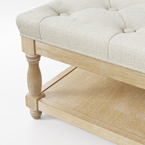 Upholstered Square Coffee Table with Open Shelf Base