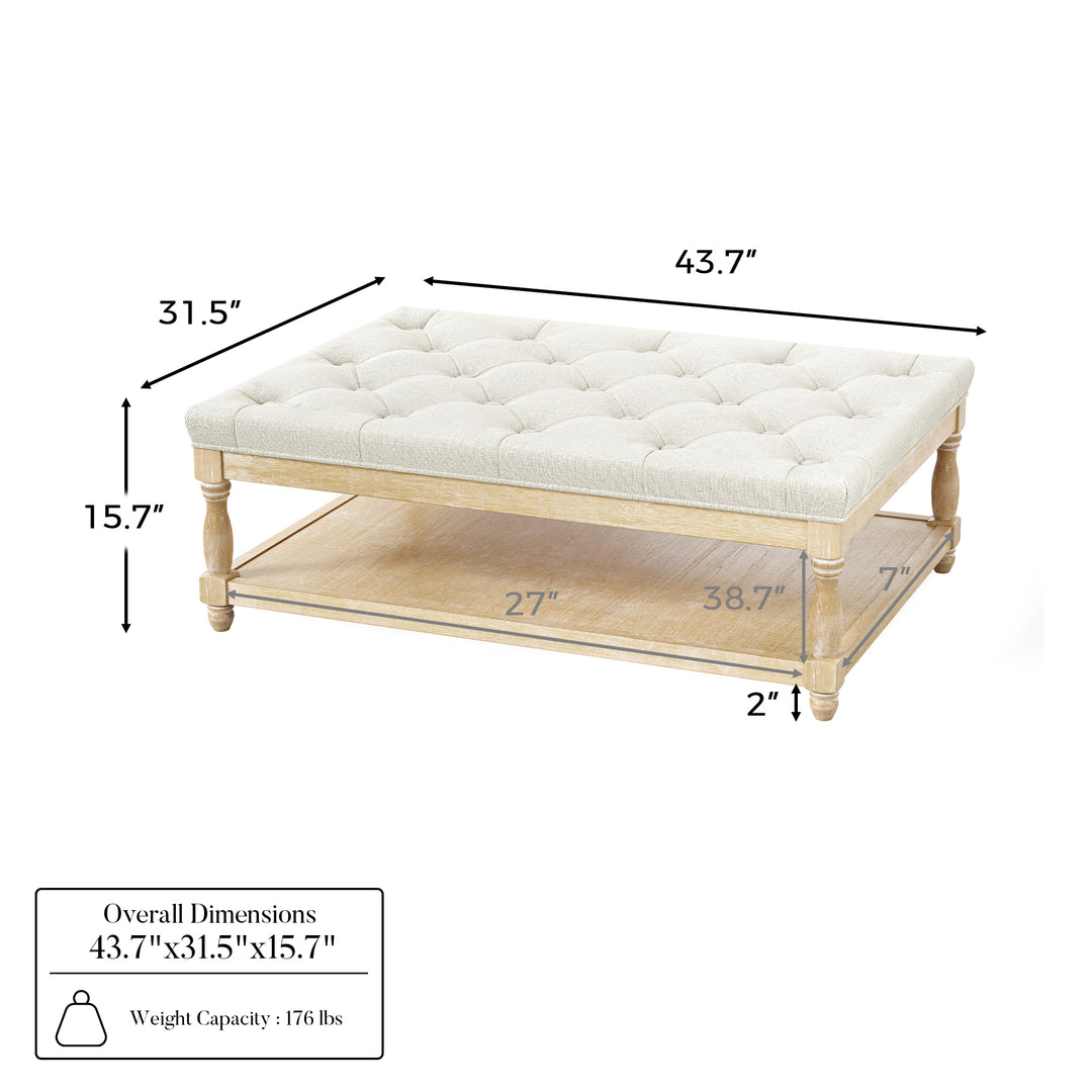 Upholstered Square Coffee Table with Open Shelf Base