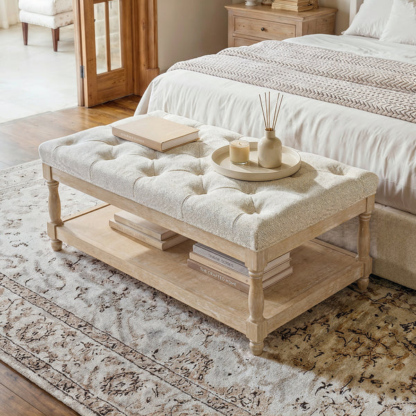 Upholstered Square Coffee Table with Open Shelf Base