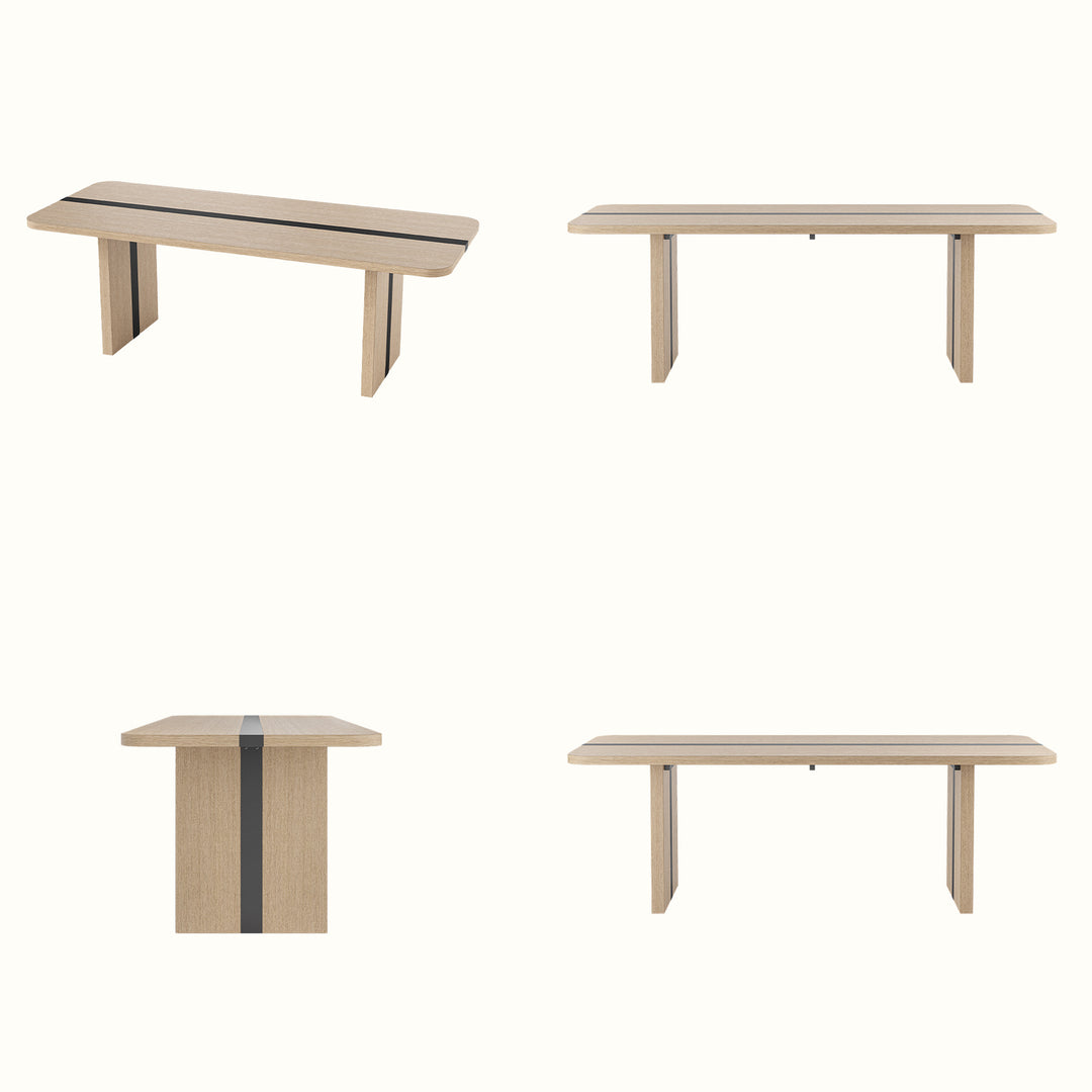 Rounded Edge Wood Grain Dining Table with Metal Frame