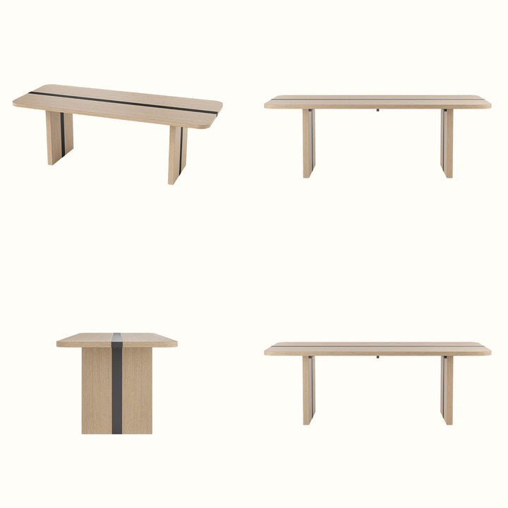 Rounded Edge Wood Grain Dining Table with Metal Frame