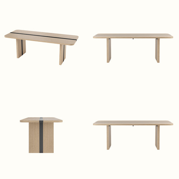 Rounded Edge Wood Grain Dining Table with Metal Frame