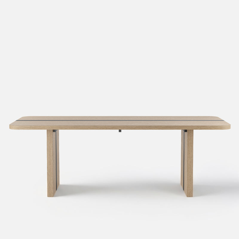 Rounded Edge Wood Grain Dining Table with Metal Frame