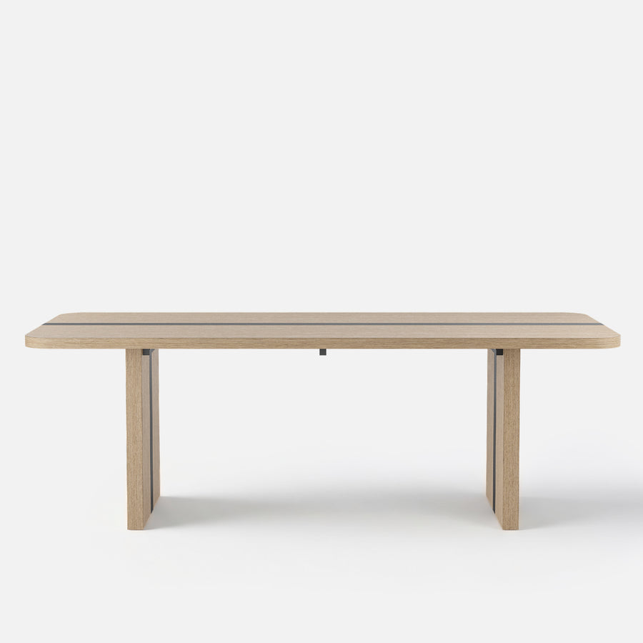 Rounded Edge Wood Grain Dining Table with Metal Frame