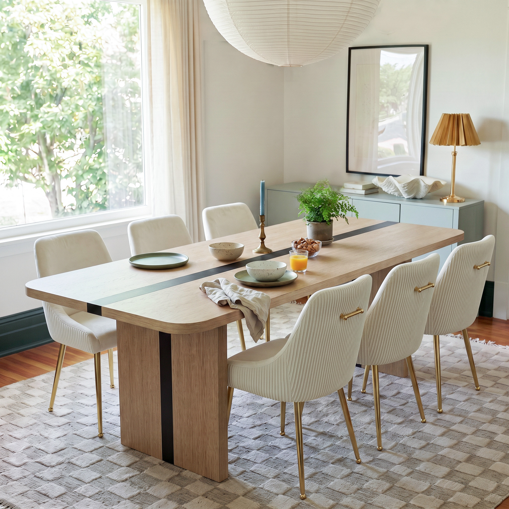 7-Piece Rounded Edge Wood Grain Dining Table Set