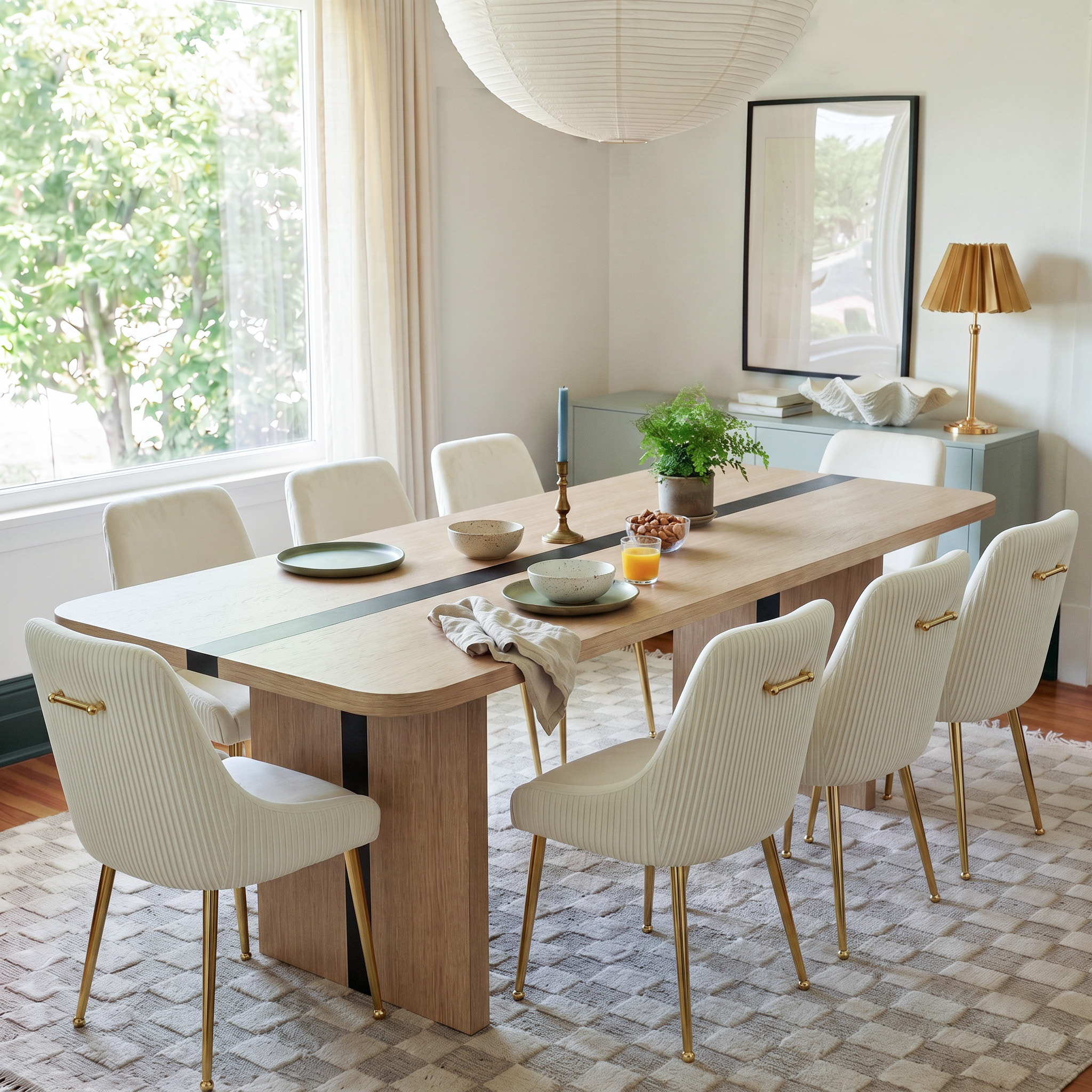 9-Piece Rounded Edge Wood Grain Dining Table Set