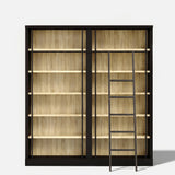 Double Bookcase with Rolling Ladder and 6-Tier Shelves