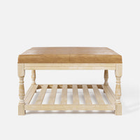 Leather-Top Square Coffee Table with Open Shelf