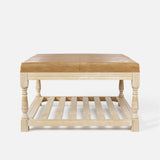 Leather-Top Square Coffee Table with Open Shelf