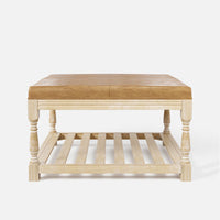 Leather-Top Square Coffee Table with Open Shelf