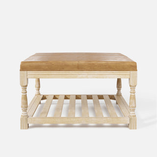 Leather-Top Square Coffee Table with Open Shelf