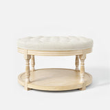 Upholstered Round Coffee Table with Open Shelf Base