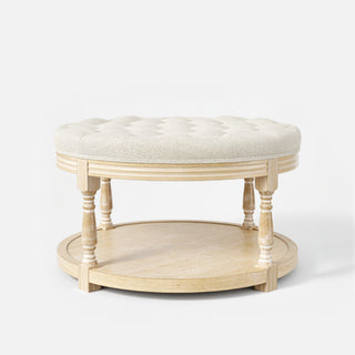 Upholstered Round Coffee Table with Open Shelf Base
