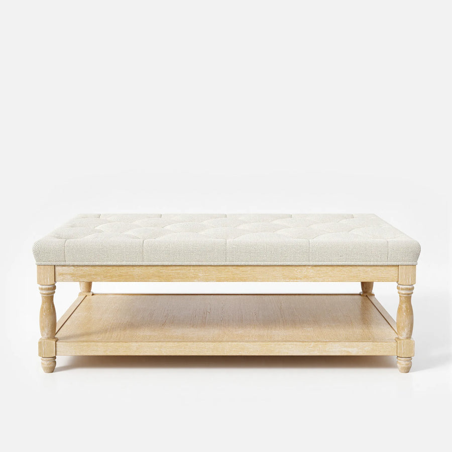 Upholstered Square Coffee Table with Open Shelf Base