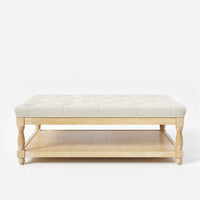 Upholstered Square Coffee Table with Open Shelf Base