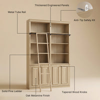 Bookcase with Rolling Ladder and Storage Cabinets