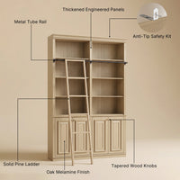 Bookcase with Rolling Ladder and Storage Cabinets